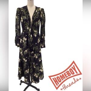 Reformation Black and Green Floral Long Sleeve Dress